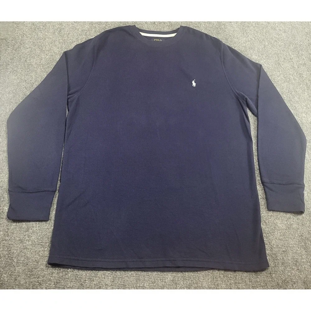 Polo Ralph Lauren Shirt Men's X-Large Blue Waffle Knit Thermal Cotton Blend